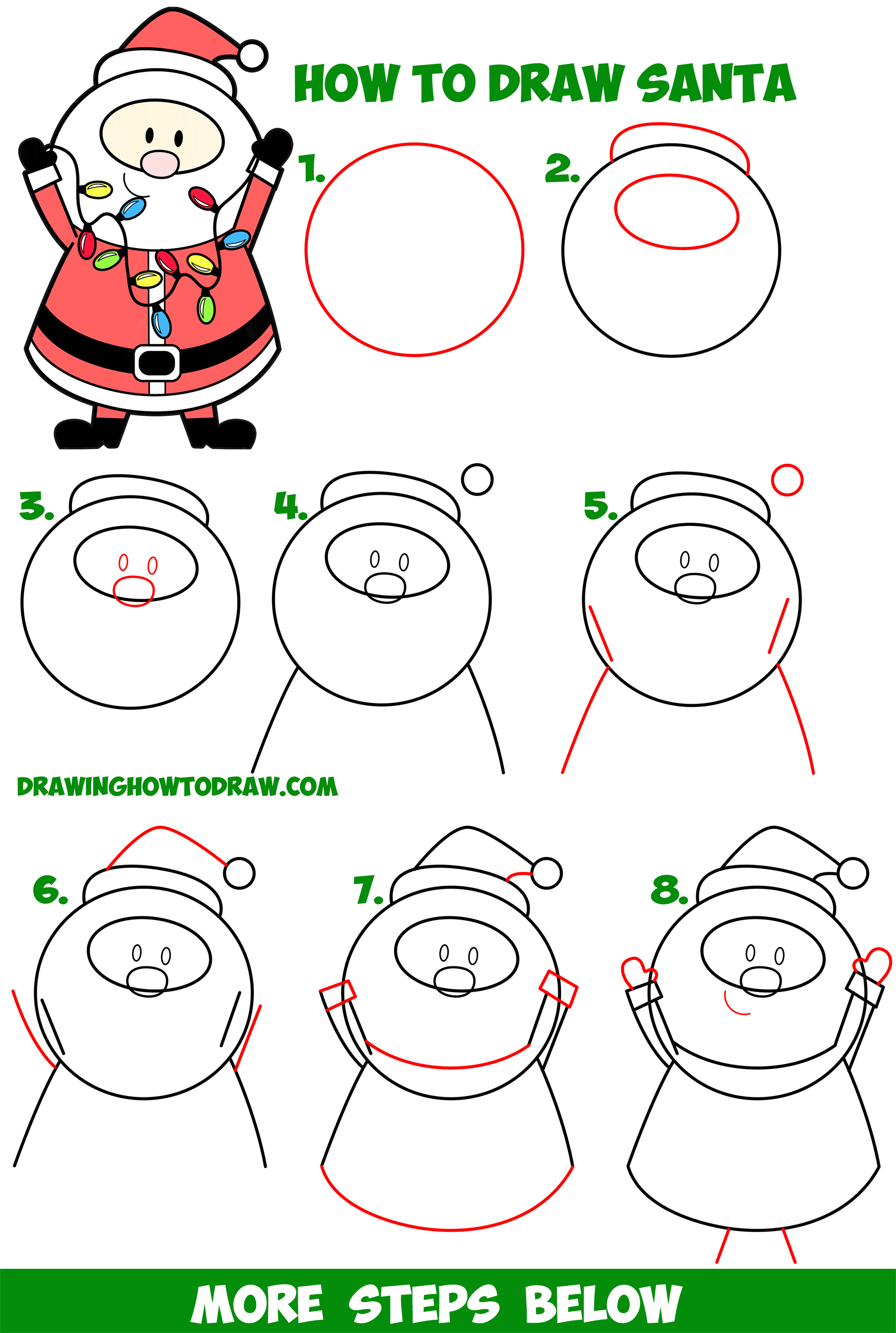 2200x3270 How To Draw Santa Claus Holding Christmas Lights Easy Step - Santa Claus Drawing For Kids