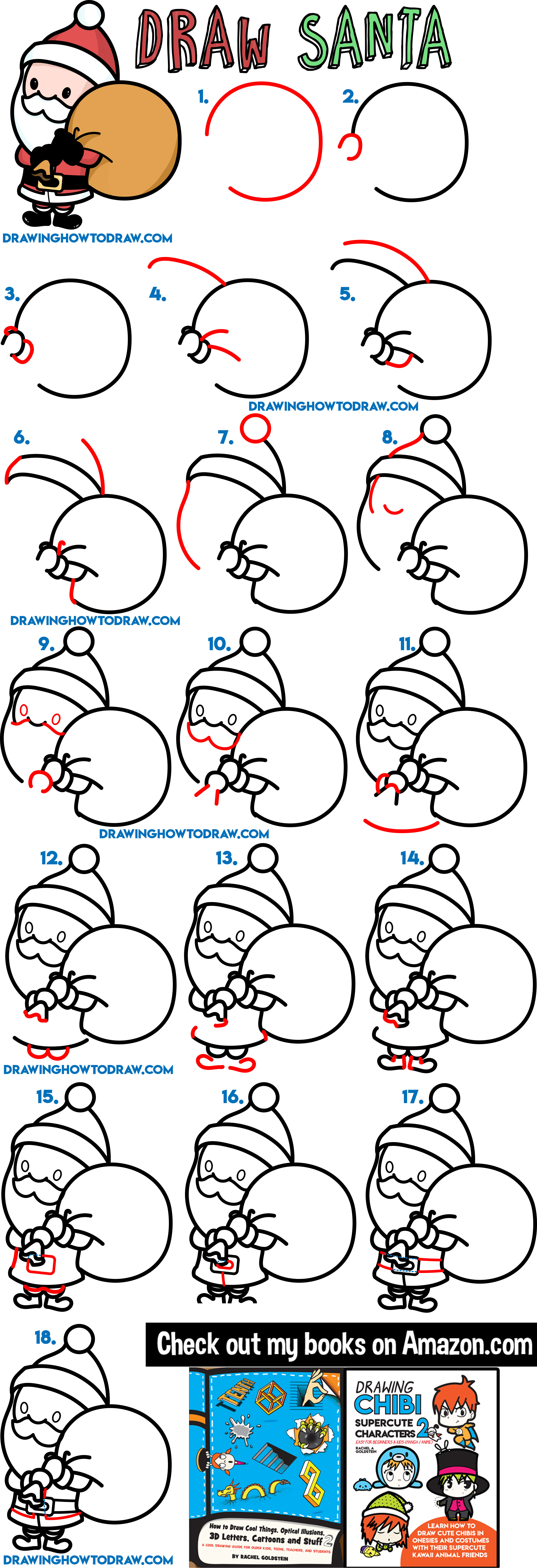 2865x8354 How To Draw A Cute Cartoon Santa Claus Easy Steps Tutorial - Santa Claus Drawing For Kids