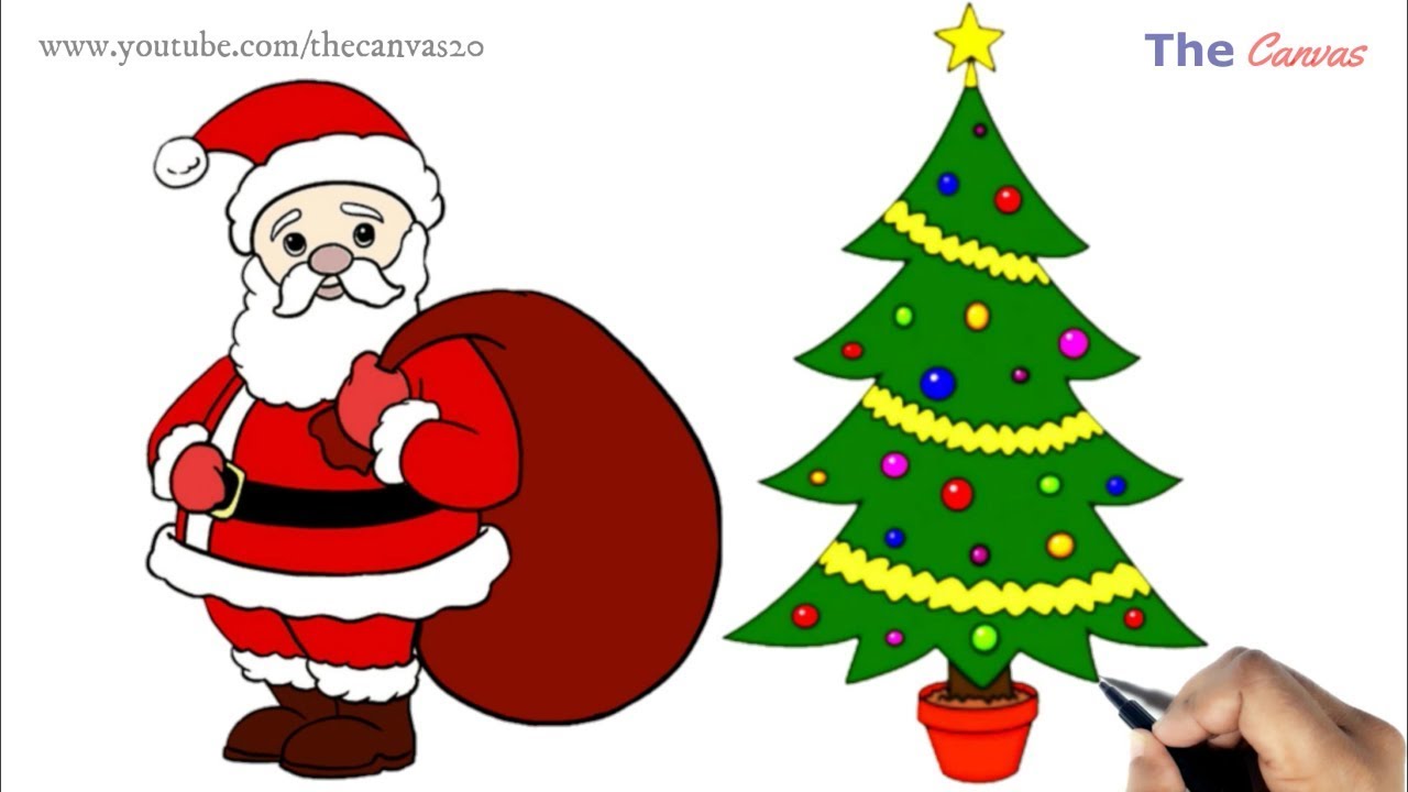 1280x720 How To Draw Easy Santa Claus And Christmas Tree Step - Santa Claus Easy Drawing