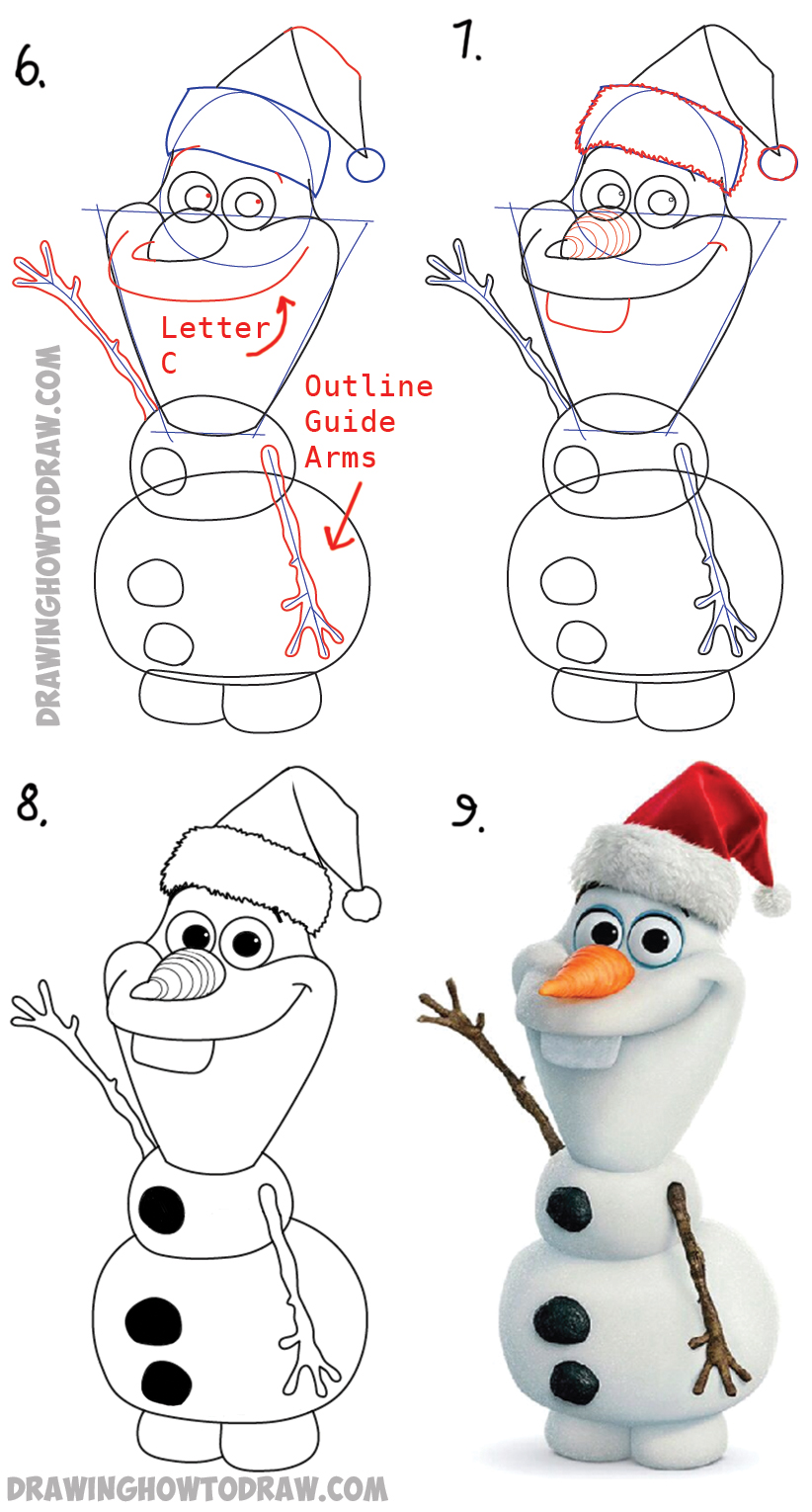 822x1530 How To Draw Olaf With Santa Claus Hat On Step - Santa Claus Hat Drawing