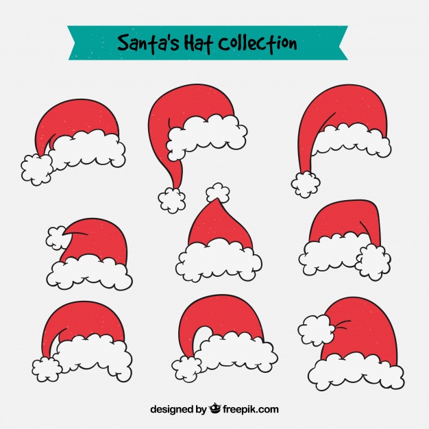 626x626 Set Of Hand Drawn Santa Claus Hats Vector Free Download - Santa Claus Hat Drawing