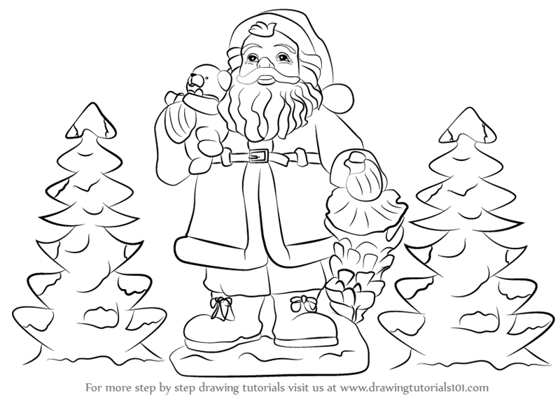 800x566 Learn How To Draw Santa Claus With Gifts - Santa Claus Images For Drawing