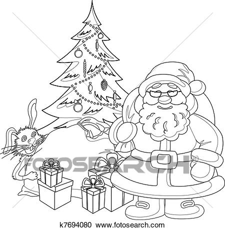 450x460 Drawn Christmas Tree Santa Claus - Santa Claus Line Drawing