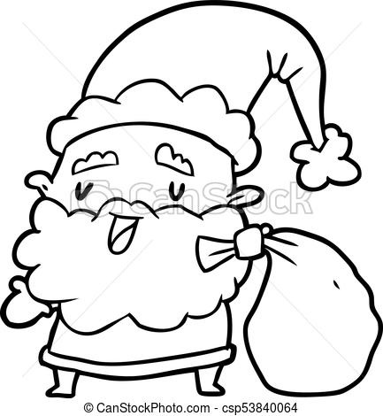 433x470 line drawing of a santa claus carrying sack of presents - Santa Claus Line Drawing