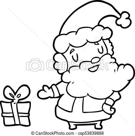 450x453 Line Drawing Of A Santa Claus With Present - Santa Claus Line Drawing