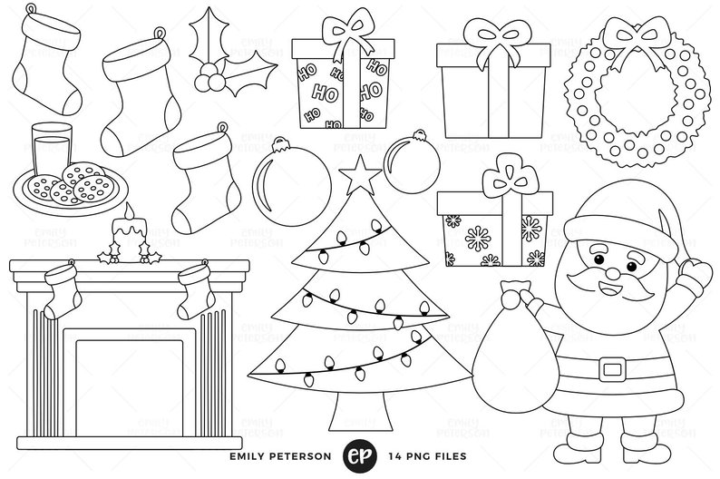 794x528 Christmas Digital Stamps Santa Claus Line Art Christmas Tree Etsy - Santa Claus Line Drawing