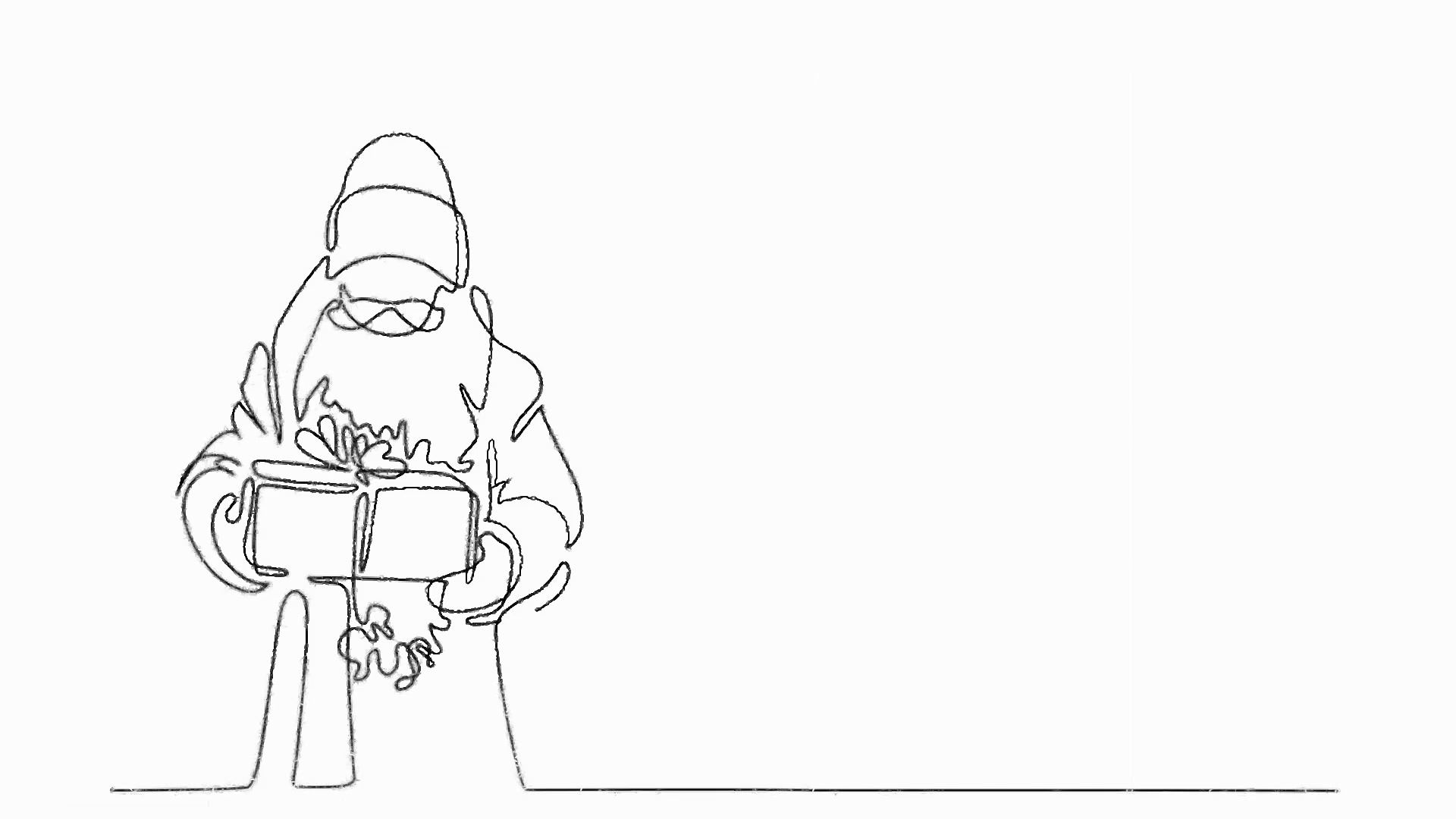 1920x1080 Continuous Line Drawing Of Santa Claus Holding Gift Box Motion - Santa Claus Line Drawing