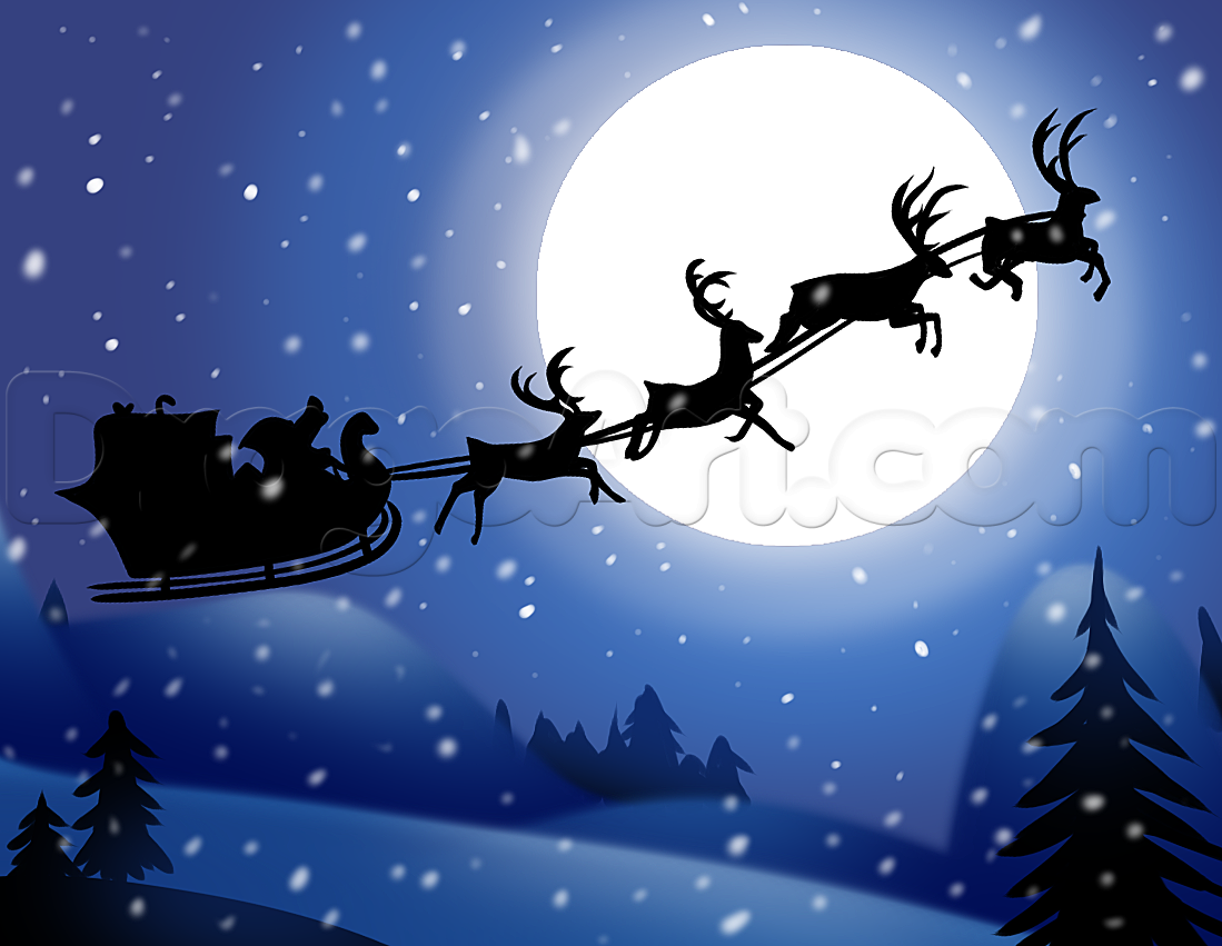 1099x851 how to draw santas sleigh, step - Santa Claus Sleigh Drawing