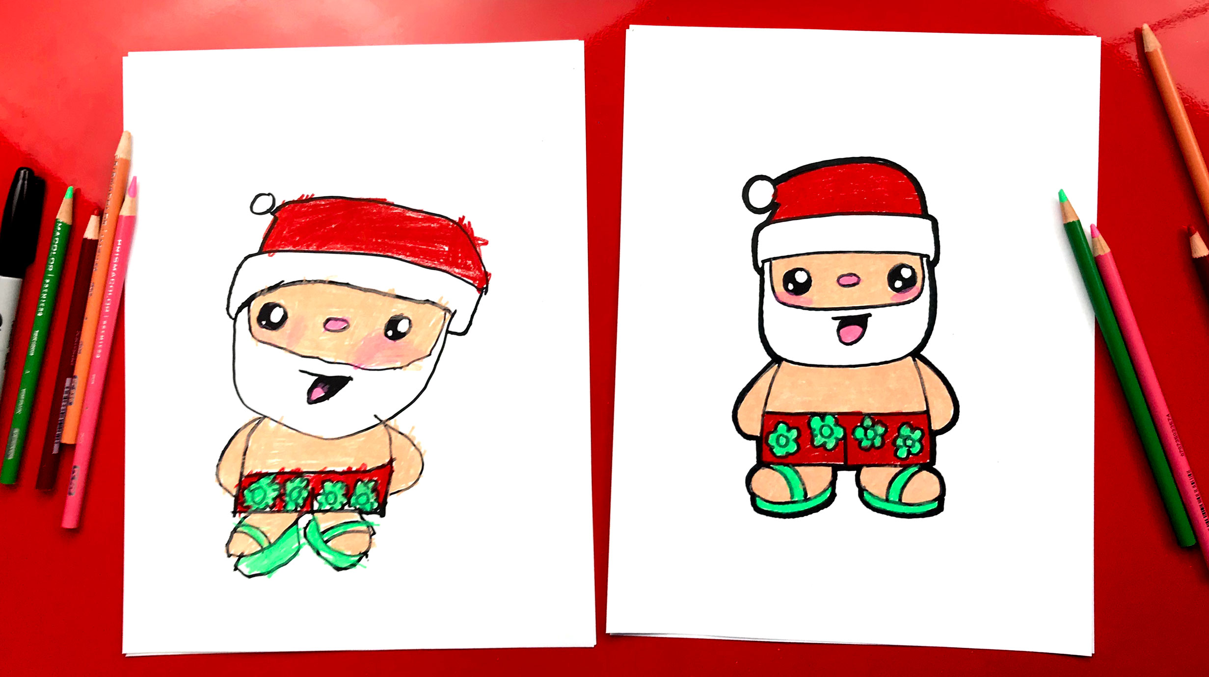 2463x1381 How To Draw Summer Santa - Santa Drawing