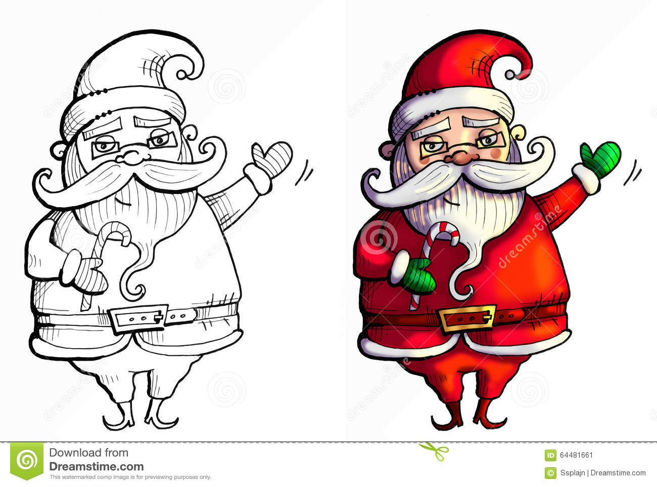 1300x964 Santa Drawing Colored With Claus Waving To The Kids His Hand Up - Santa Drawing For Kids