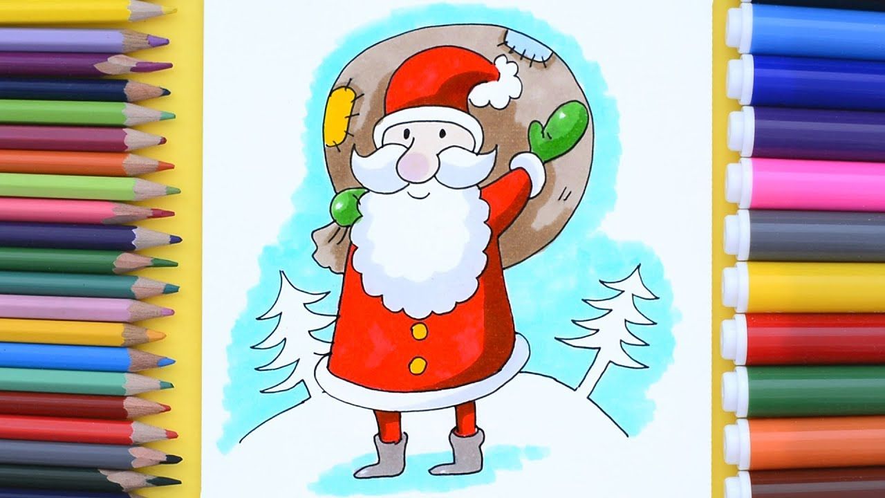 1280x720 Santa Drawing Colored With How To Draw Cartoon Claus Easy For Kids - Santa Drawing For Kids