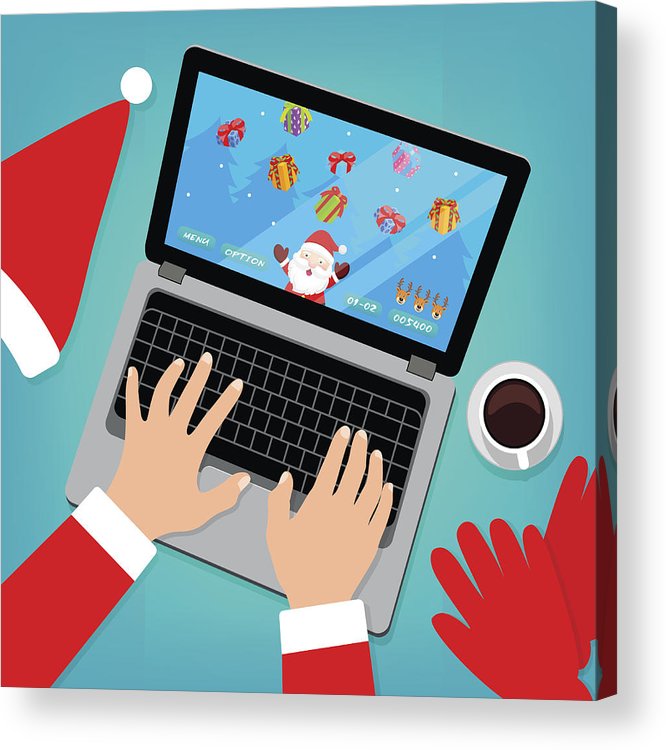 666x750 hi tech santa claus playing game on a laptop acrylic print - Santa Drawing Game