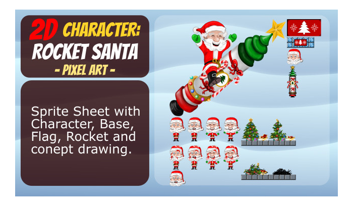 700x408 Pixel Art Character Rocket Santa - Santa Drawing Game