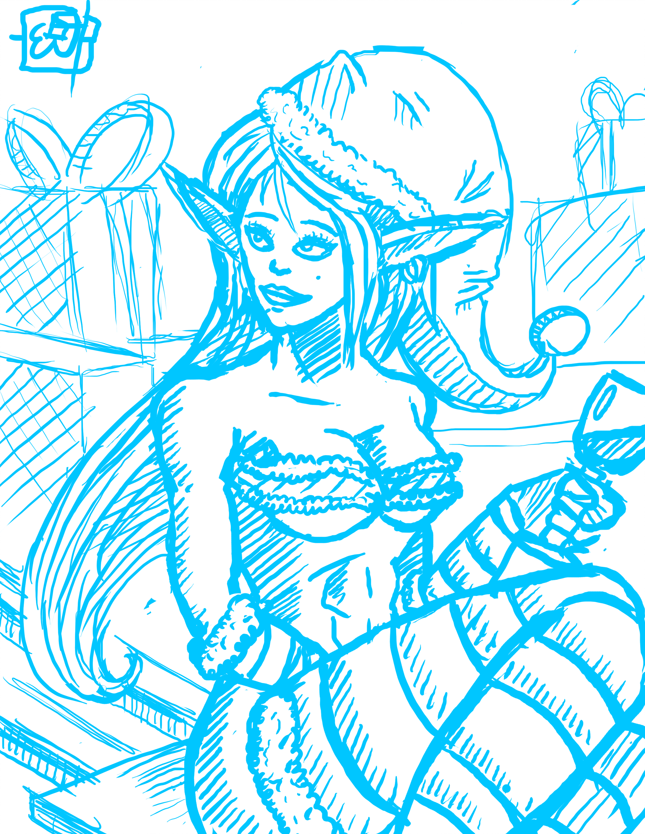 2153x2786 Drawing Of The Day - Santa Elf Drawing