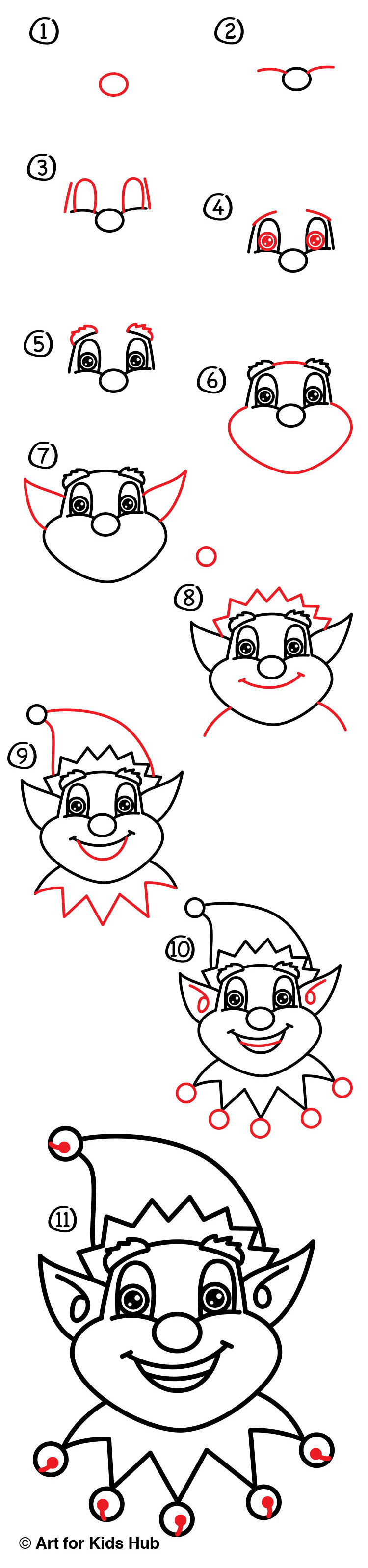 750x3196 How To Draw A Christmas Elf Face - Santa Elf Drawing