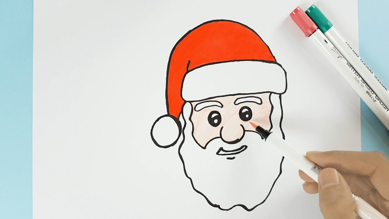 1280x720 How To Draw Santa Face With Hat Easy Step - Santa Face Drawing