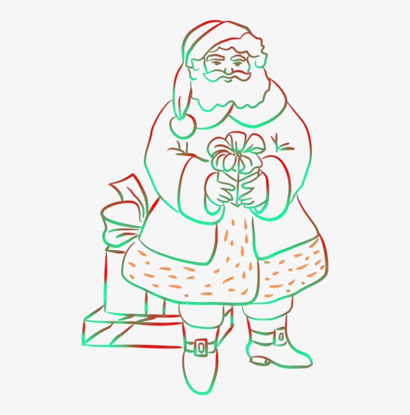 820x830 Christmas Tree Santa Claus Silhouette Line Art Drawing - Santa Line Drawing