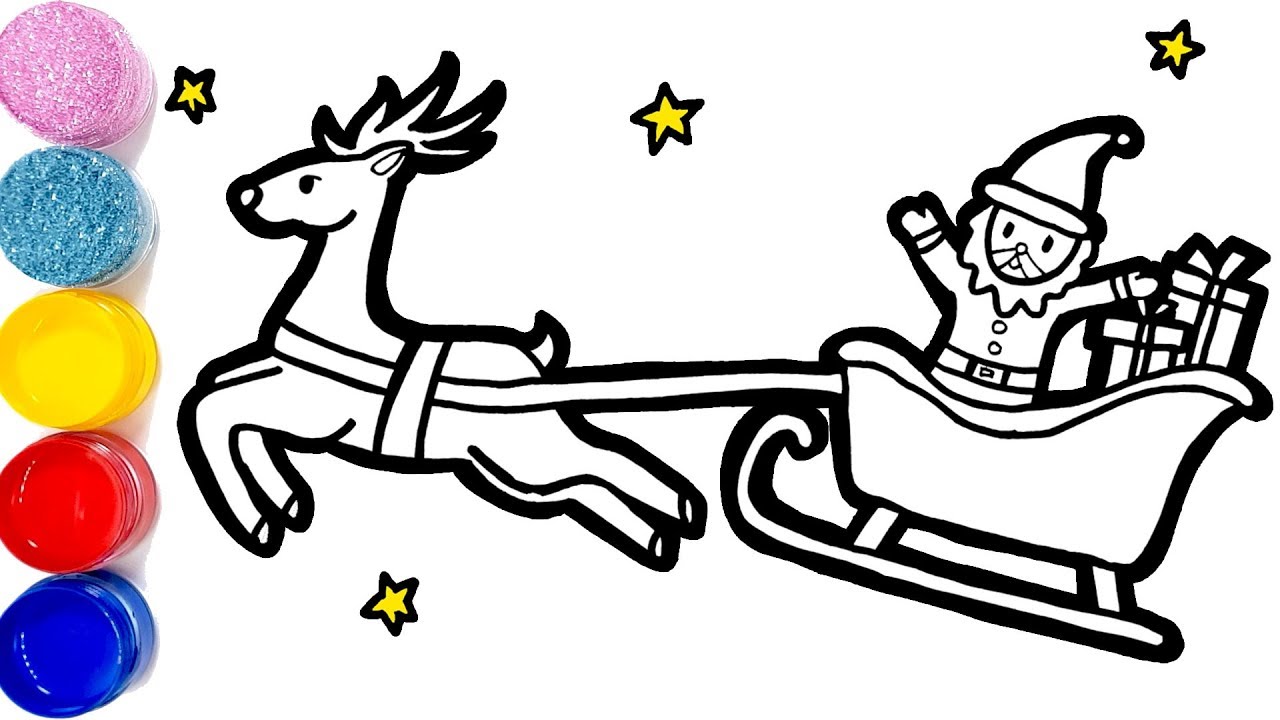 1280x720 Glitter Rudolph And Santa Coloring And Drawing For Kids, Toddlers - Santa Line Drawing