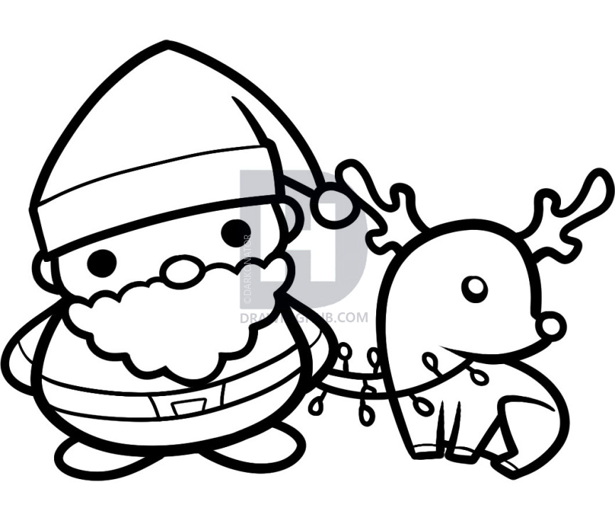 865x720 How To Draw Santa And Rudolph, Santa And Rudolph, Step - Santa Line Drawing