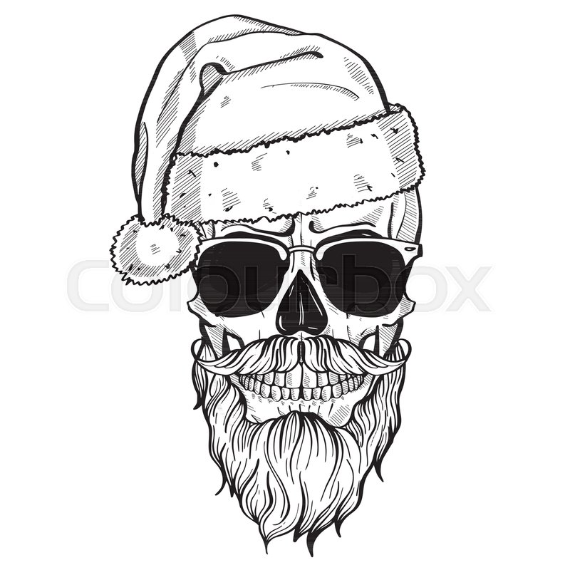 800x800 Line Art, Hand Drawn Skull Of Santa Stock Vector Colourbox - Santa Line Drawing