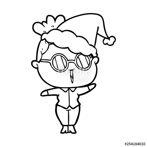 500x500 Line Drawing Of A Woman Wearing Spectacles Wearing Santa Hat - Santa Line Drawing