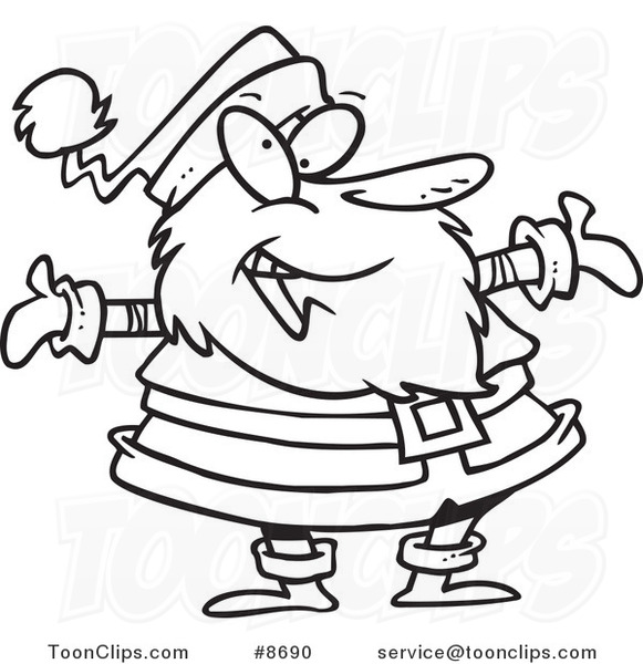 581x600 Cartoon Black And White Line Drawing Of A Welcoming Santa - Santa Line Drawing