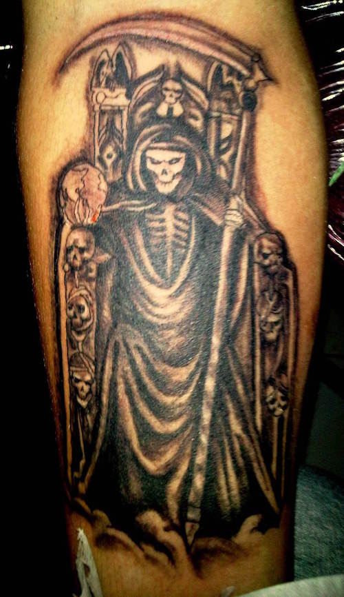 500x866 Dashing Santa Muerte Tattoo Artwork - Santa Muerte Tattoo Drawing