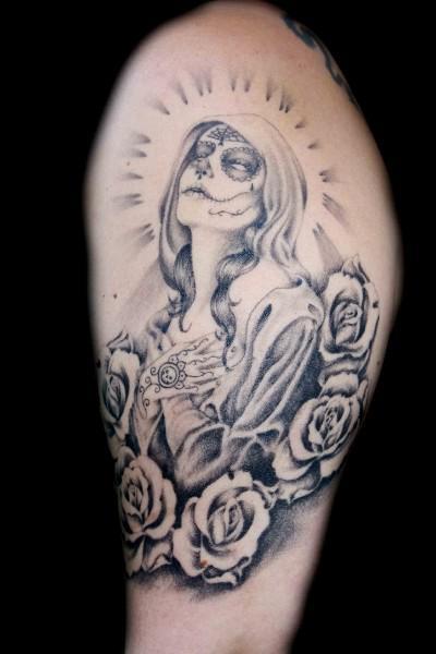 400x600 tattoo art santa muerte tattoos various elements which can occur - Santa Muerte Tattoo Drawing