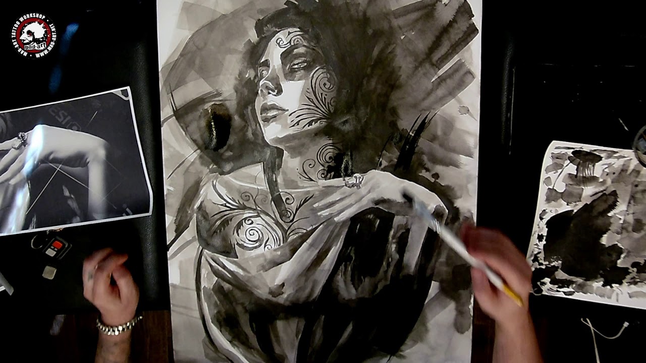 1280x720 Watercolor Santa Muerte Artist - Santa Muerte Tattoo Drawing