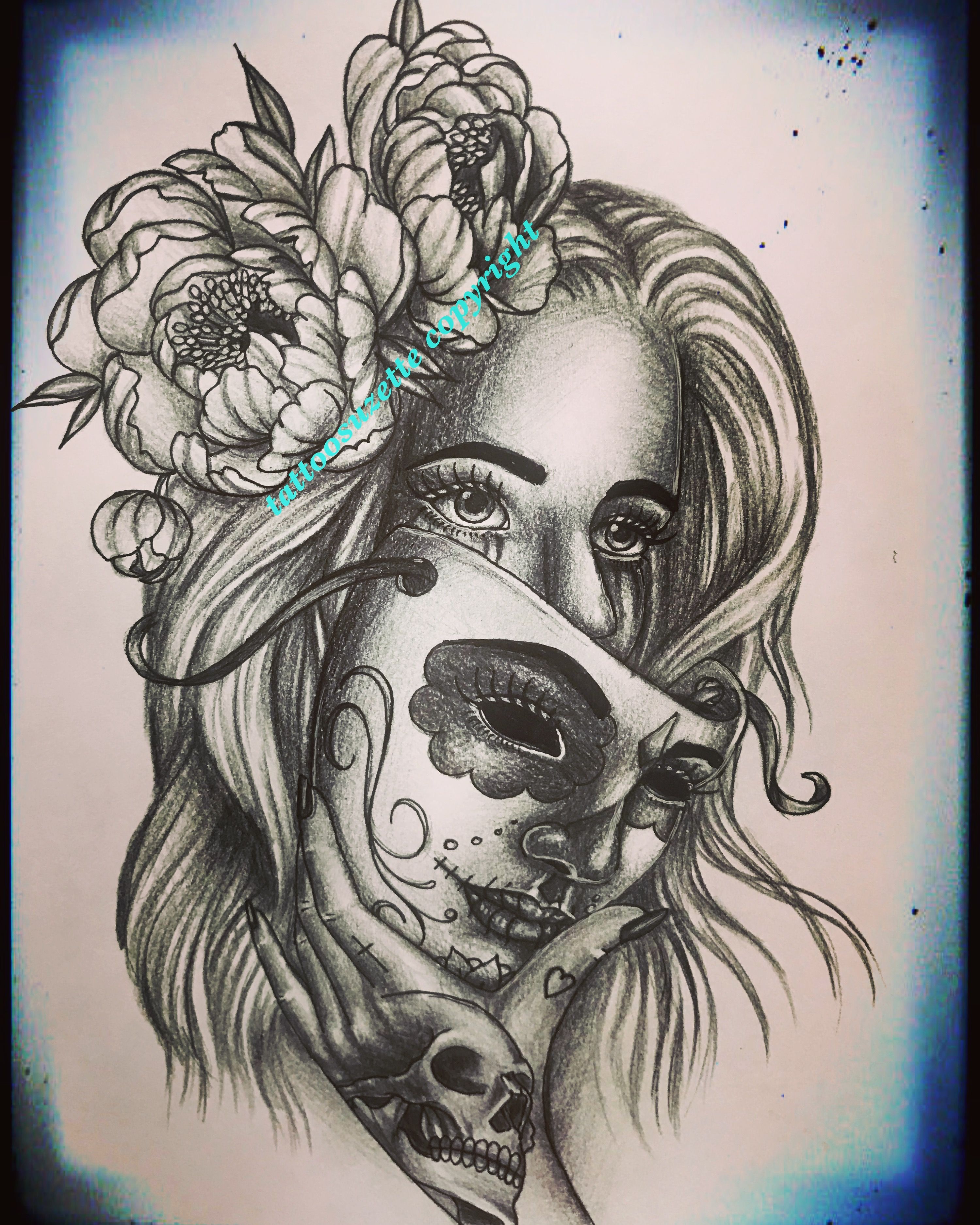 3000x3750 Santa Muerte Mask Tattoo Design - Santa Muerte Tattoo Drawing