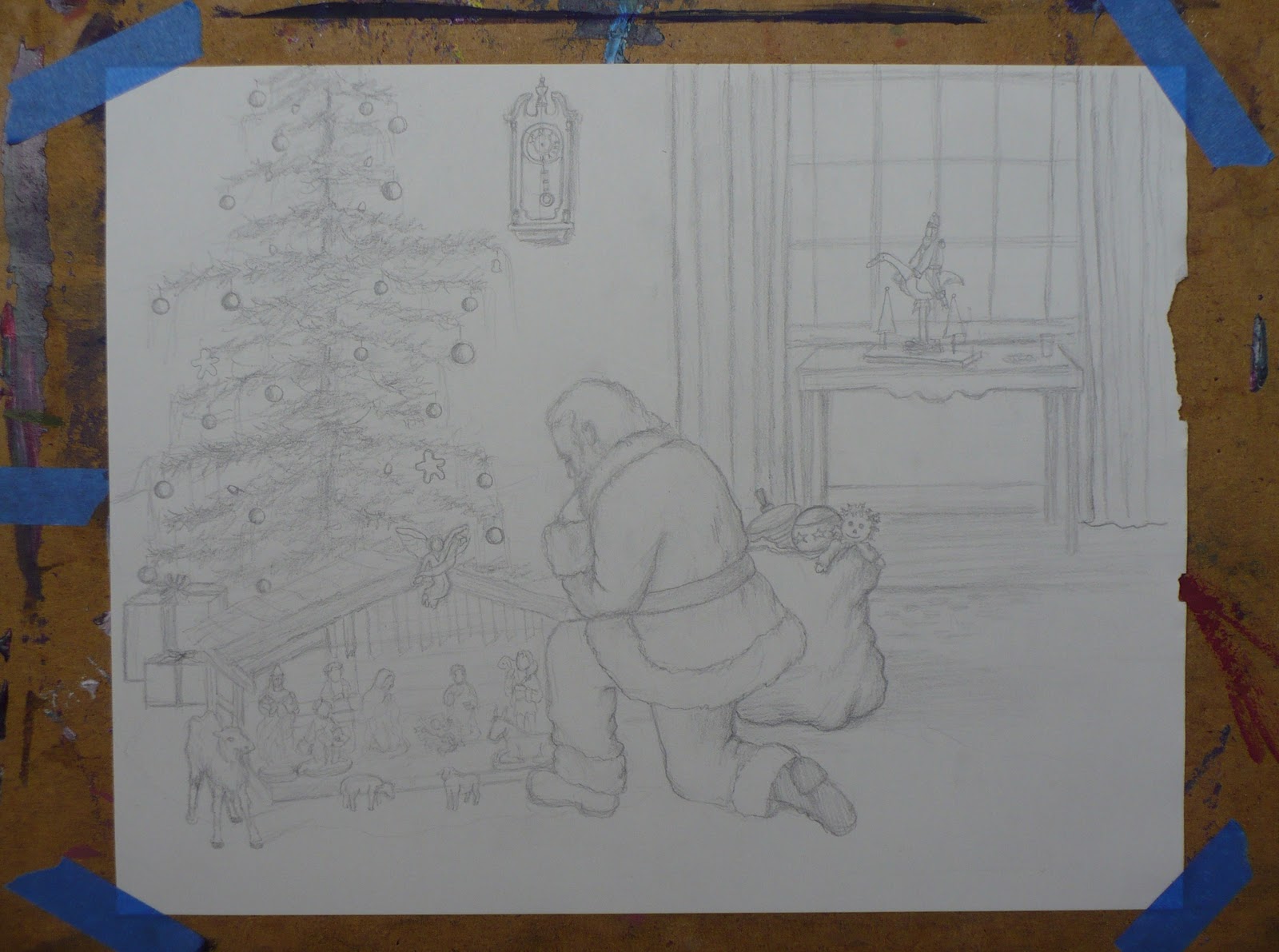 1600x1191 Rita Salazar Dickerson The Santa Claus Nativity Painting Pencil - Santa Pencil Drawing