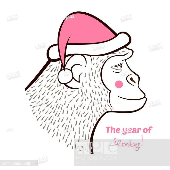 701x700 holiday card with a new year, pencil drawing monkey in color santa - Santa Pencil Drawing