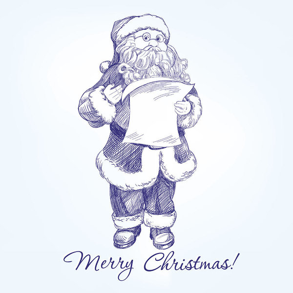 600x600 Santa Claus Hand Drawn Vector Llustration Sketch Art Print - Santa Sketch Drawing