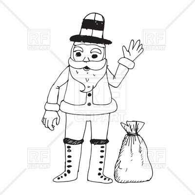 400x400 Santa Claus With Bag Of Gift Sketch Vector Image Of People - Santa Sketch Drawing