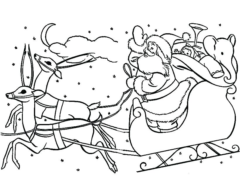 820x610 Santa Sleigh Coloring - Santa Sled Drawing