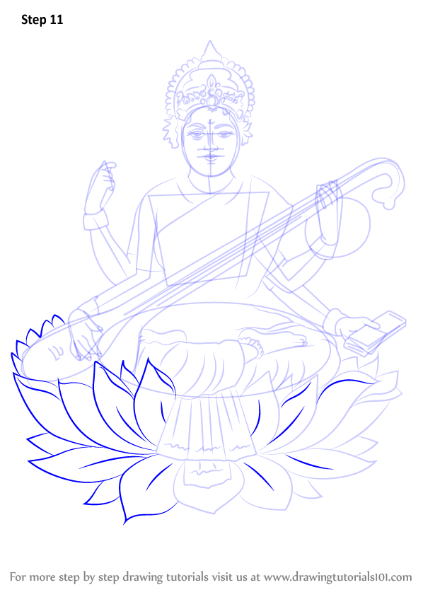598x844 learn how to draw saraswati - Saraswati Drawing