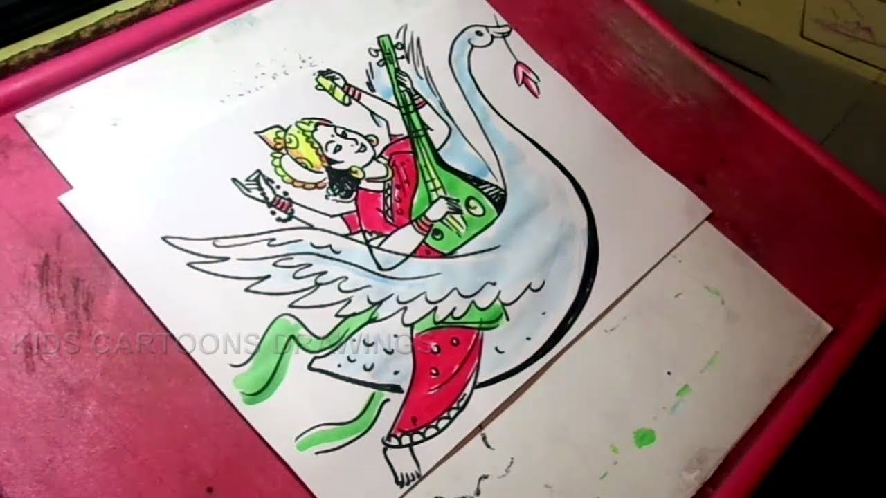1280x720 how to draw goddess saraswati drawing for kids - Saraswati Drawing
