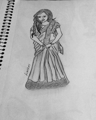 320x400 nerd girl in saree - Saree Drawing