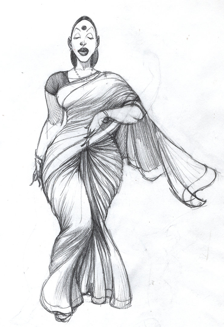741x1079 Saree Drawing Images Drawing Skill - Saree Drawing