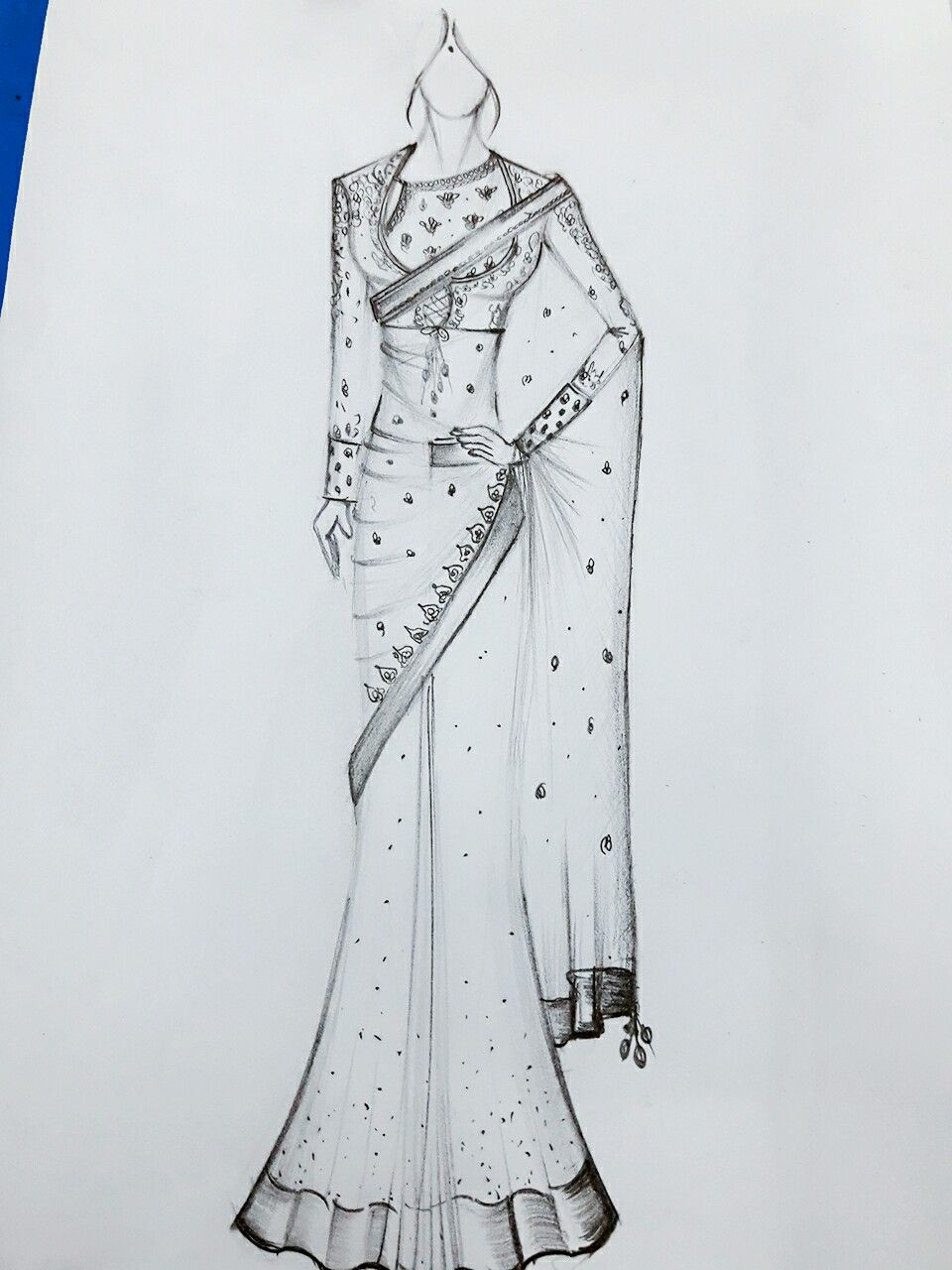 How To Draw Saree Design