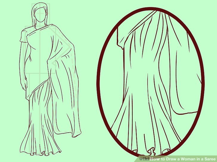 728x546 How To Draw A Woman In A Saree Steps - Saree Drawing