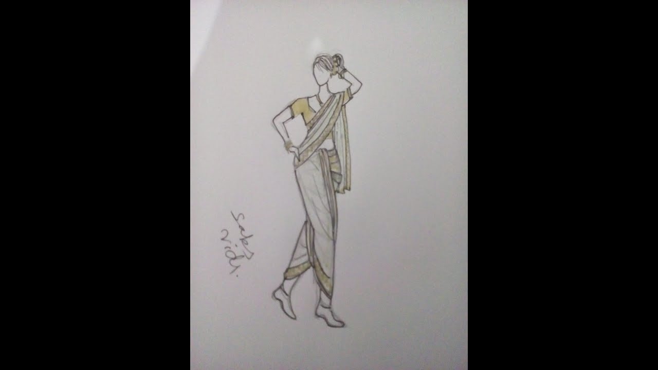 1280x720 How To Draw South Indian Sari - Sari Drawing