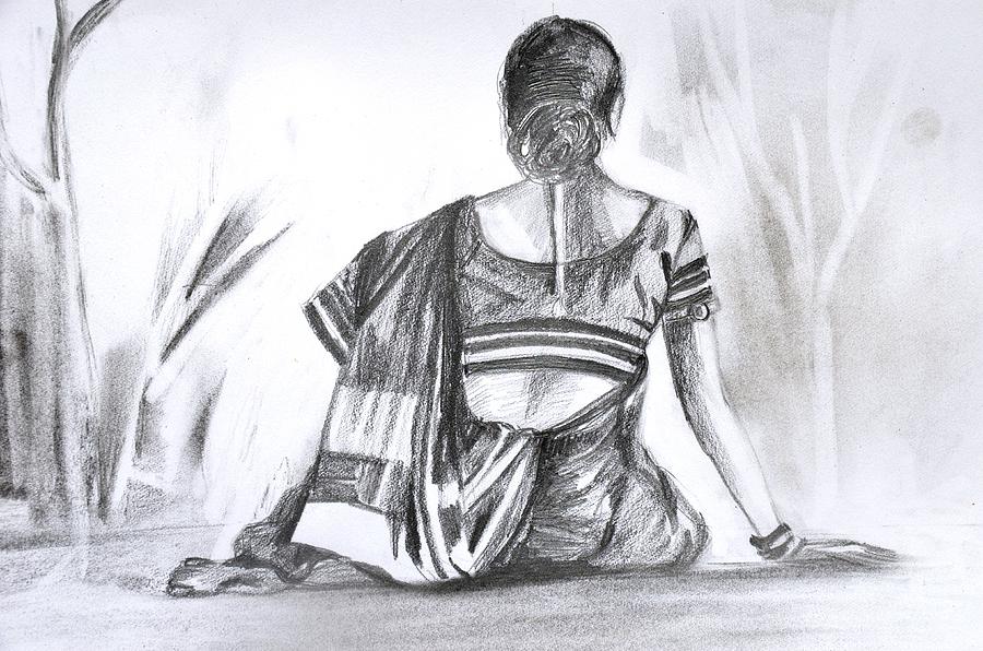 900x596 Nauwari Sari Drawing - Sari Drawing