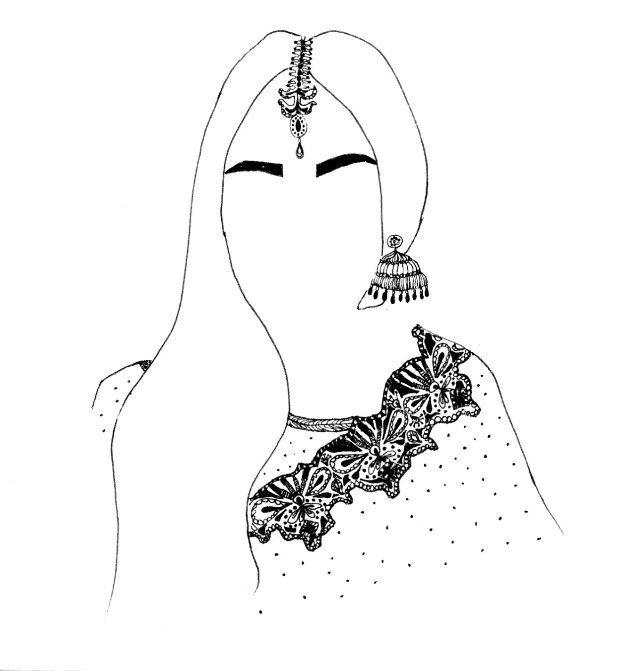 1280x1352 Drawing Art Indian Bindi Artists On Tumblr Arranged Marriage Zaiba - Sari Drawing