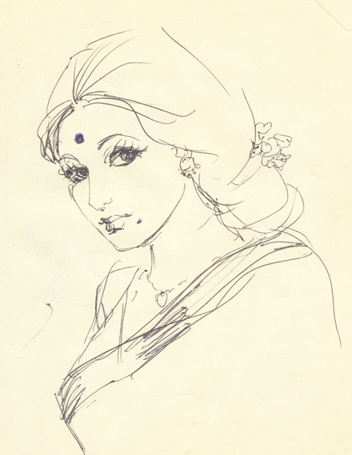 500x646 Lady In Sari A G Rufus - Sari Drawing