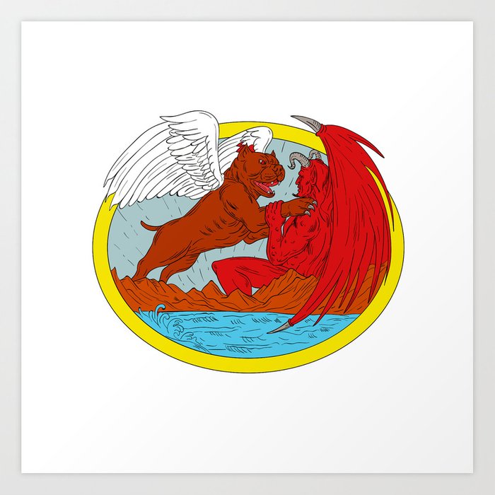 700x700 american bully dog fighting satan drawing art print - Satan Drawing