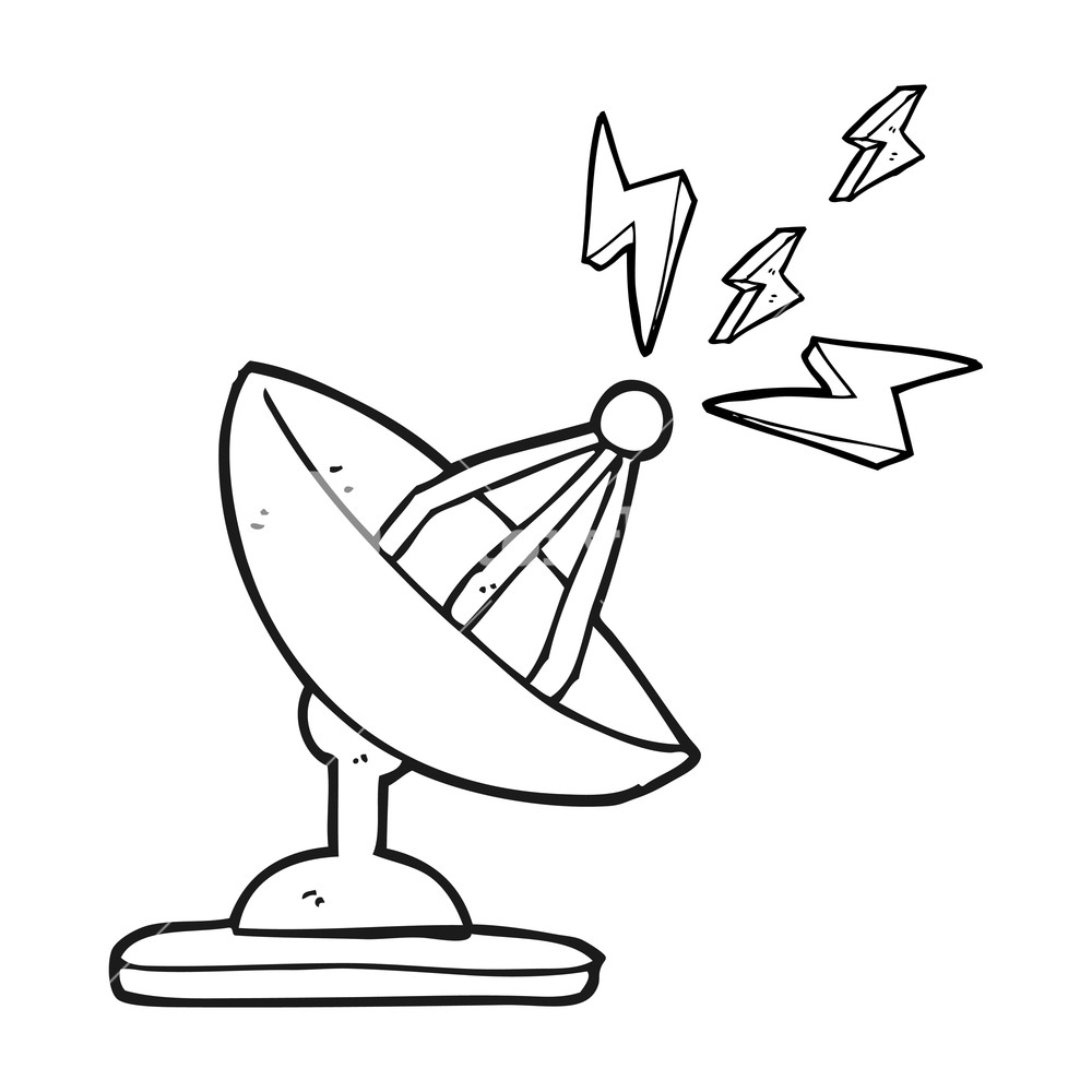 1000x1000 freehand drawn black and white cartoon satellite dish royalty free - Satellite Dish Drawing