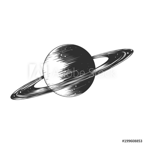 500x500 vector engraved style illustration for posters, decoration - Saturn Drawing