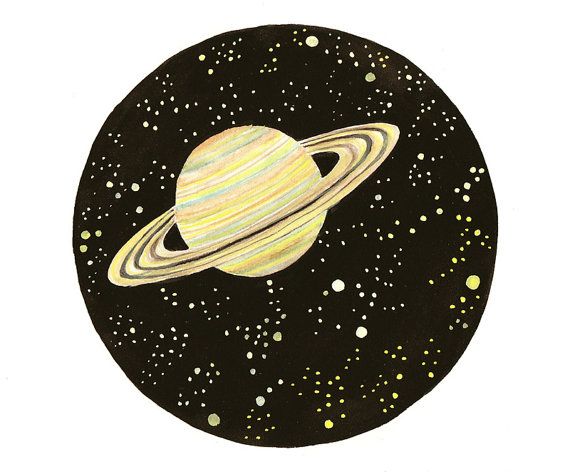 570x472 Original Watercolor Painting Saturn Planet Galaxy - Saturn Planet Drawing