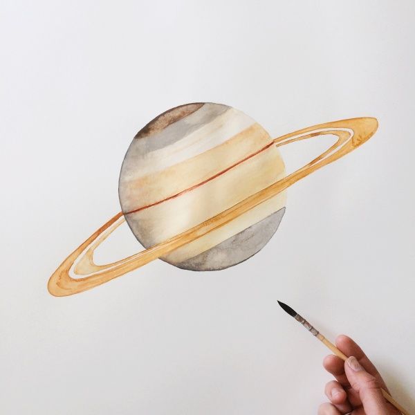 600x600 Saturn This Morning In Planet Drawing, Watercolor - Saturn Planet Drawing